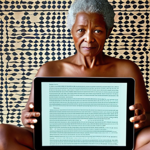 Home 7 **Digital Literacy Empowerment:** A diverse adult learner, possibly a senior or someone from a vulnerable background, sits confidently in front of a modern computer or tablet screen. The screen emits a soft, empowering glow that illuminates their face, symbolizing newfound understanding and dignity. Around them, abstract elements of digital code and traditional book pages subtly merge, illustrating the fusion of traditional and digital literacy. The atmosphere is hopeful and inclusive, depicting a journey from apprehension to engagement with technology, signifying the breaking down of invisible barriers.