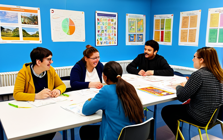 Engaging Literacy Workshop**

"A bright and inviting literacy workshop in France. Adults of diverse backgrounds are seated around a table, participating in a hands-on activity. The walls are decorated with colorful posters and examples of student work. The atmosphere is supportive and encouraging. The scene should emphasize collaboration and the joy of learning. safe for work, appropriate content, fully clothed, professional, perfect anatomy, natural proportions, high quality, well-formed hands, proper finger count."

**