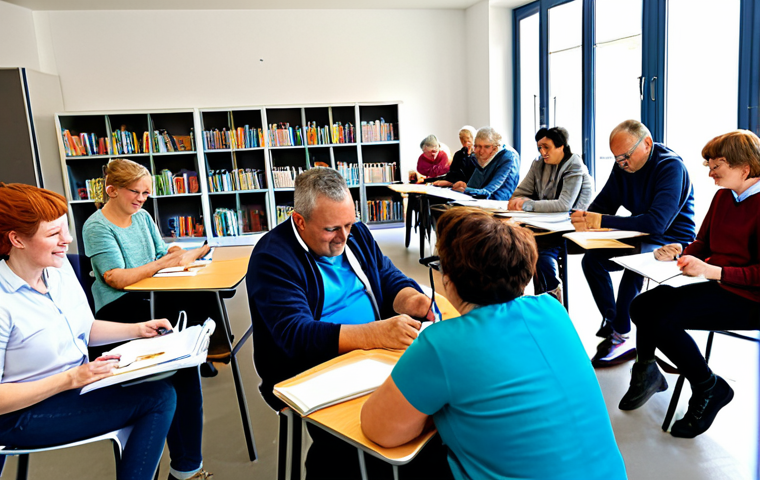 **

"A diverse group of adults participating in a literacy workshop in a modern community center in France, fully clothed, appropriate attire, safe for work. Some are using tablets, others are engaged in a collaborative writing exercise. The room is bright and welcoming, filled with books and learning materials. Focus on the positive energy and engagement of the participants. Perfect anatomy, natural proportions, professional, modest, family-friendly, high quality."

**