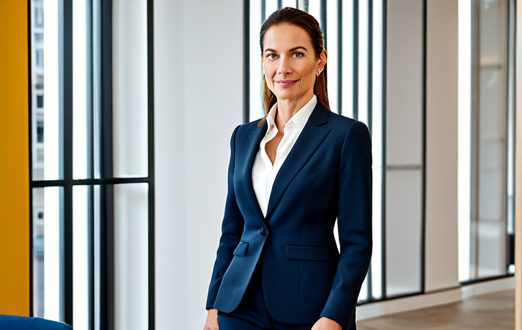 Career Advancement**

"A confident woman in her late 30s, wearing a stylish, tailored business suit (ensemble tailleur), attending a networking event in a modern Parisian office space, fully clothed, professional attire, safe for work, perfect anatomy, natural proportions, corporate photography, bright lighting, positive energy."

**