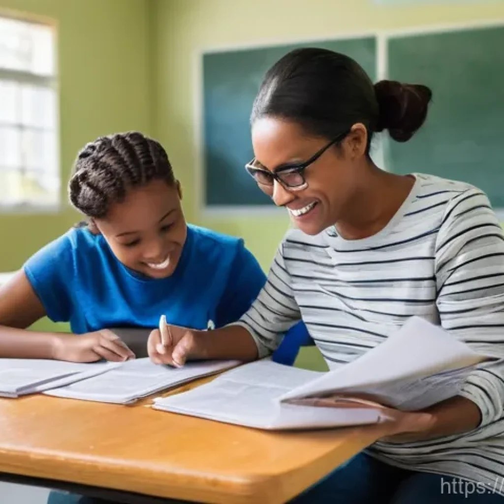 문해교육사와 직업적 성장 노하우 - **Prompt:** A warm and supportive scene inside a modern adult literacy classroom. A female trainer, ...