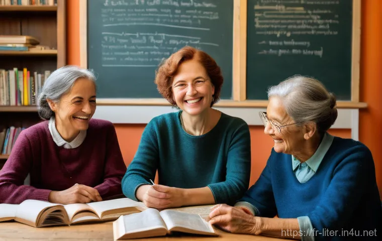 문해교육사로서의 창의적 수업 운영 - "A warm and inviting 'literary cafe' setting for adult learners. Diverse adults, dressed in casual, ...