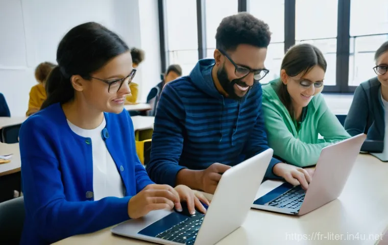 문해교육사로서의 창의적 수업 운영 - "A vibrant and creative scene within an adult literacy workshop, focusing on 'visual poetry' and col...
