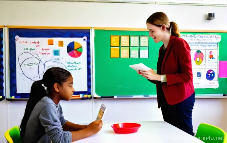 문해교육사와 학습 목표 성공 성공 분석 - **Personalized Learning and Diverse Engagement:**
    A brightly lit, modern classroom designed for ...
