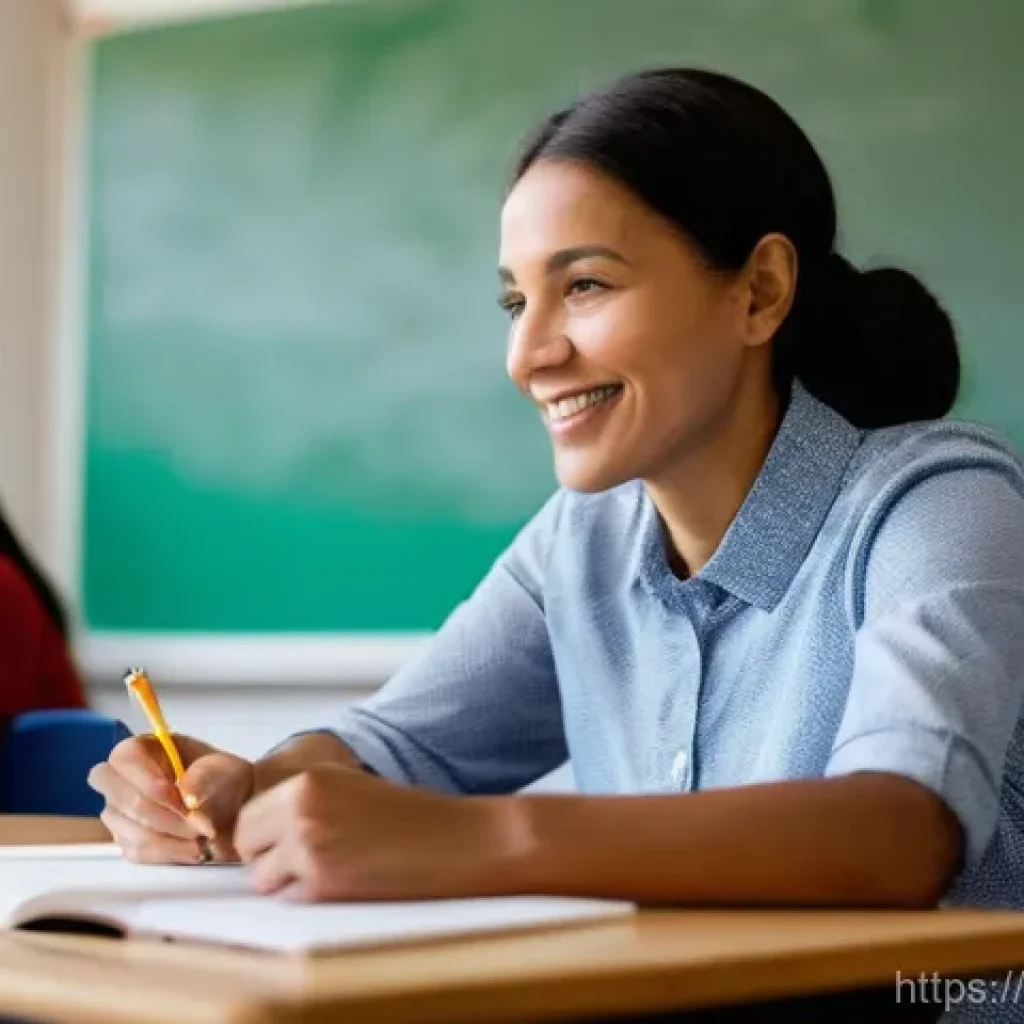 문해교육사와 학습 목표 달성 연구 - **Prompt:** "A compassionate and attentive female educator, in her late 40s with kind eyes and a war...