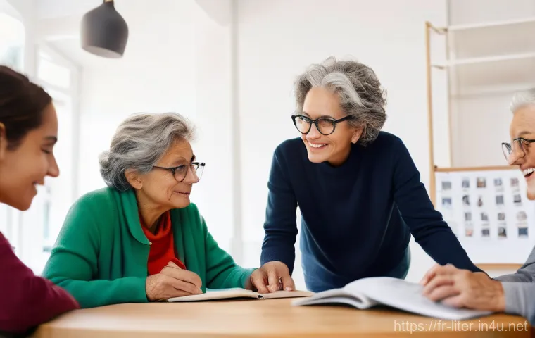 문해교육사와 커뮤니티 봉사 사례 - **Image Prompt: Digital Connection for Seniors in France**
    A vibrant, naturalistic photograph de...