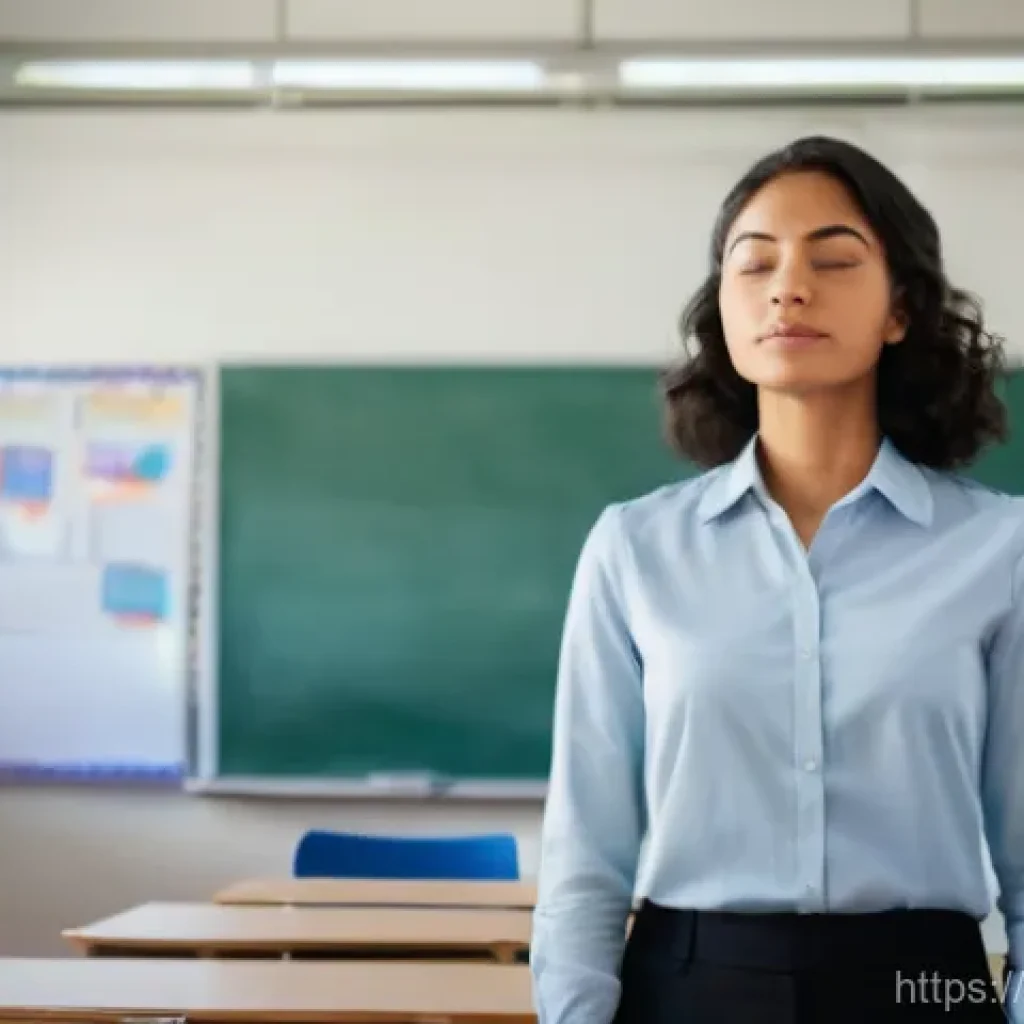 문해교육사 직무 스트레스 관리 - **A serene moment of conscious breathing:** A professional, adult literacy trainer, either male or f...