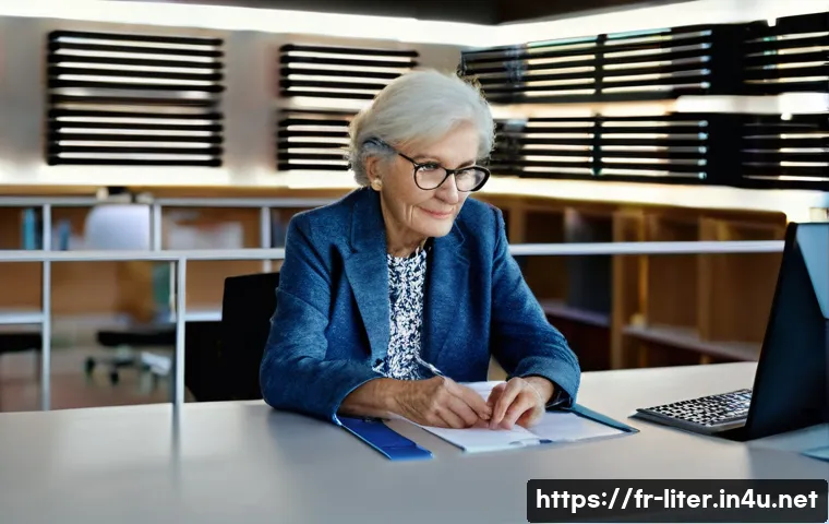 문해교육사와 교육 지원 시스템 활용 - **Prompt 1: Bridging the Digital Divide with a Mediator**
    A warm, inviting scene inside a modern...