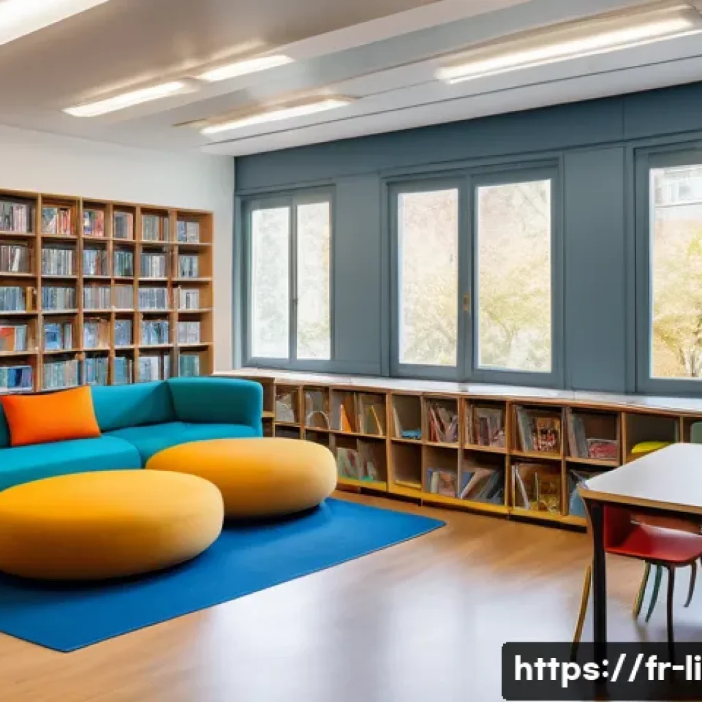 문해교육사와 학습 환경 조성 팁 - A cozy, well-lit literacy learning center in a French neighborhood, featuring ergonomic modular tabl...