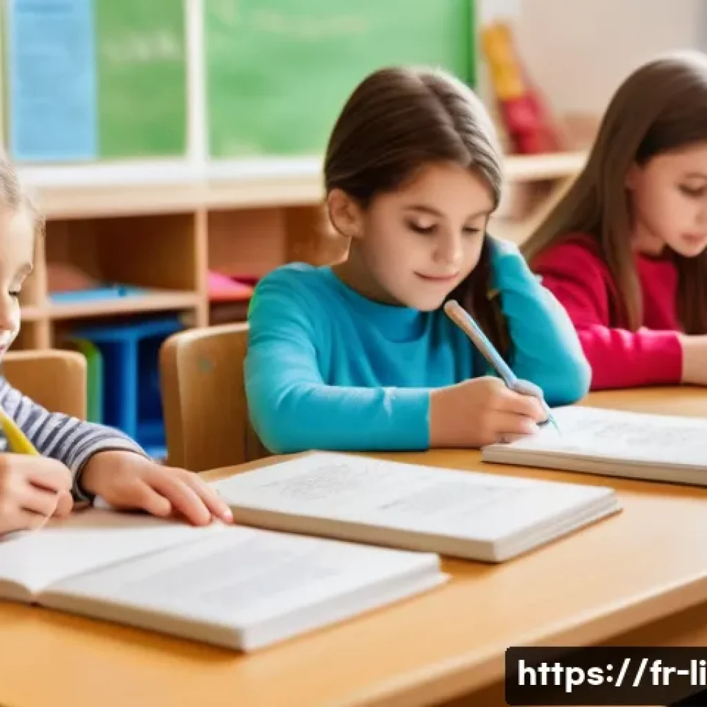문해교육사와 학습 장애 극복 사례 - A bright and inviting classroom scene in a French school, showing a diverse group of young students ...
