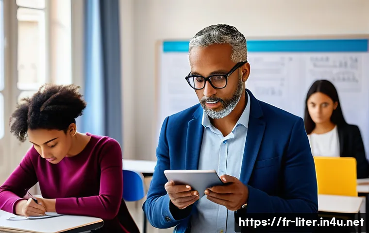 문해교육사 자격증과 학위 차이 - A modern classroom setting in France with adult learners of diverse ethnic backgrounds attentively p...