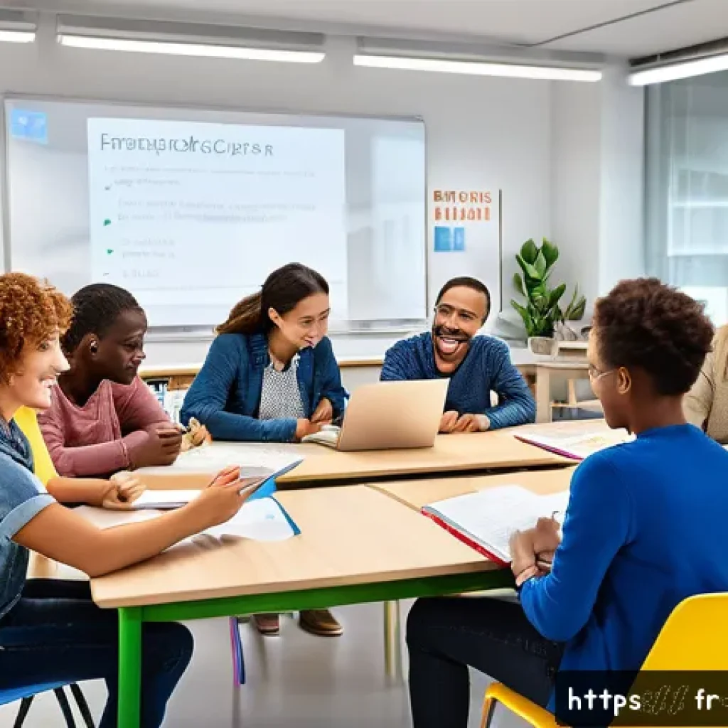 문해교육사와 최신 자격증 동향 - A diverse group of adult learners in a modern classroom setting, engaging actively with digital tabl...