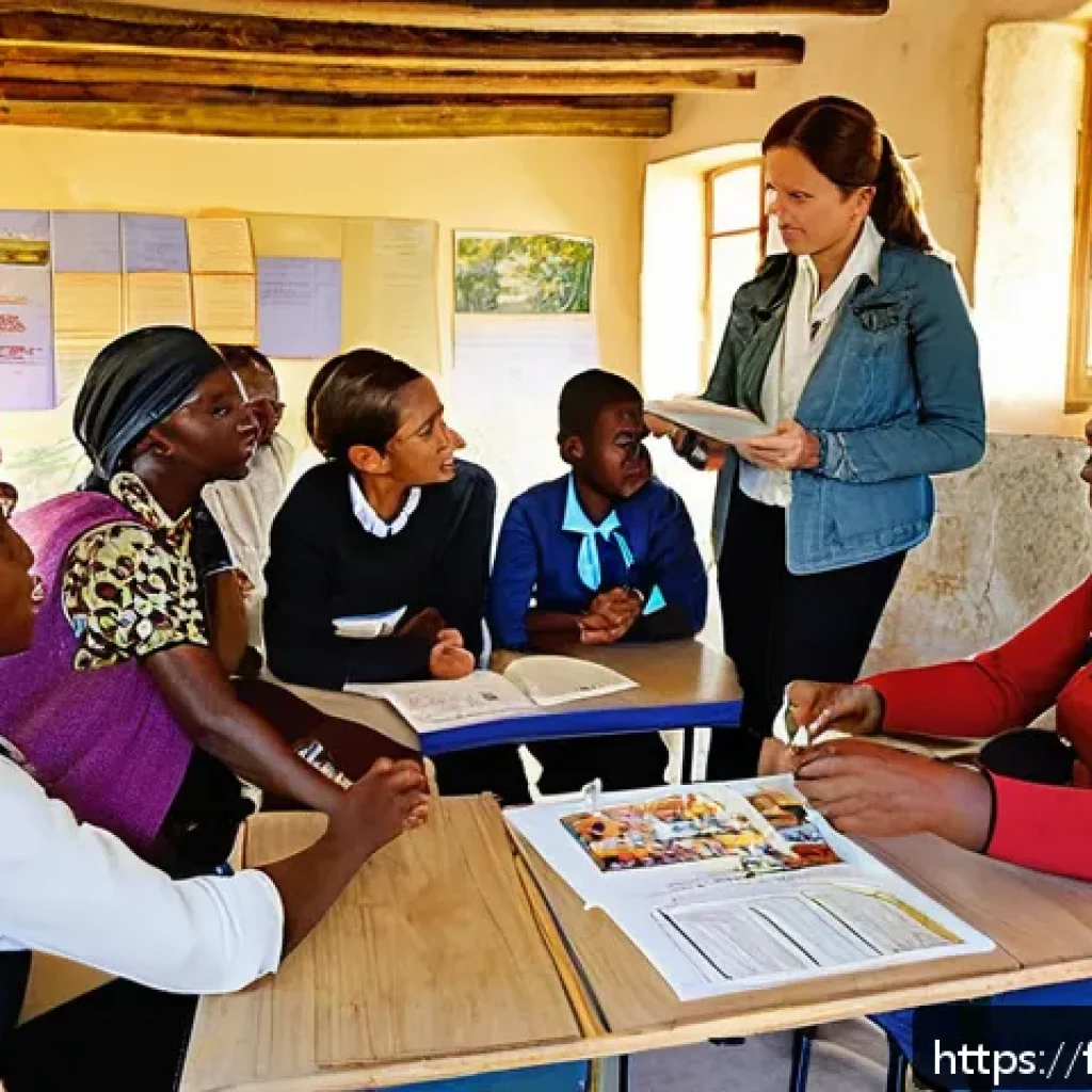 문해교육사와 학습 프로젝트 운영법 - A diverse group of adult learners in a rural French village classroom, attentively participating in ...