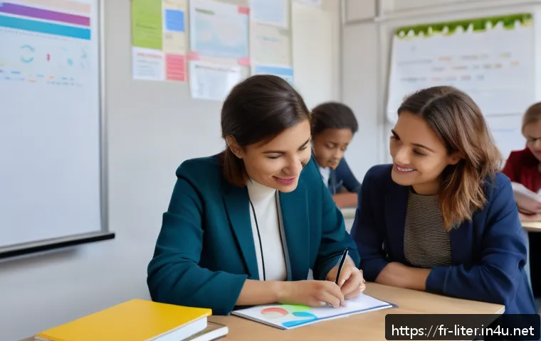 문해교육사 학습 목표 설정법 - A diverse group of adult learners in a bright, modern classroom setting in Paris, France, engaging a...