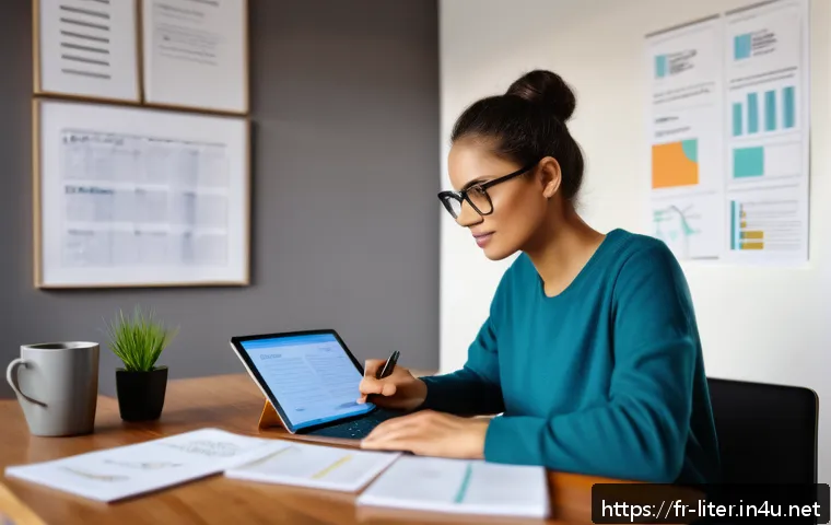 문해교육사 자격증 독학 가능성 - A modern home study environment showing a focused adult learner preparing for literacy certification...