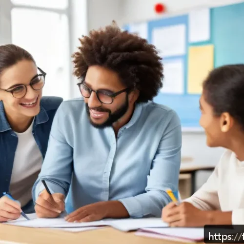 문해교육사와 수업 평가 방법 - A diverse group of adult learners in a modern classroom setting, engaged in a collaborative learning...