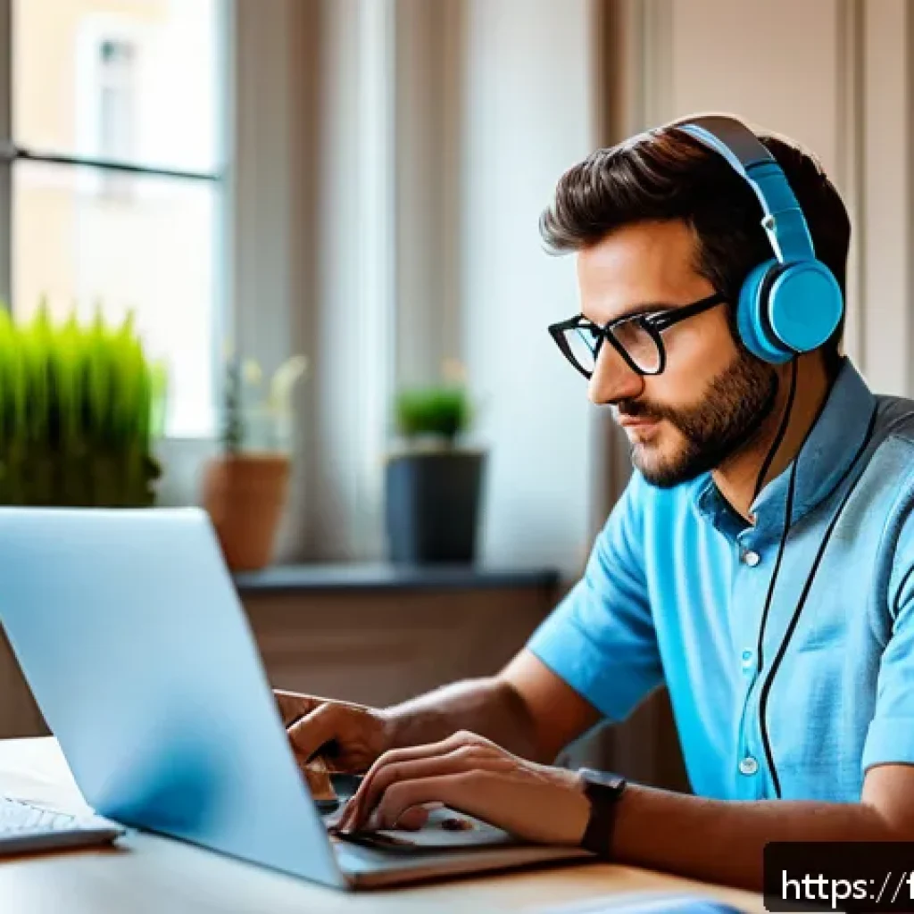 문해교육사 자기계발 노하우 - A modern workspace scene showing a French professional engaged in personalized continuous learning a...