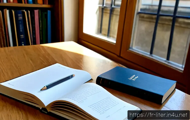 문해교육사 필수 도서 목록 - Photorealistic French adult literacy educator’s essential reading collection arranged on a warm oak ...