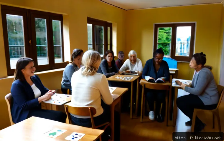 문해교육사와 관련된 교육기관 소개 - Photorealistic adult literacy educator training workshop in a bright French community education cent...